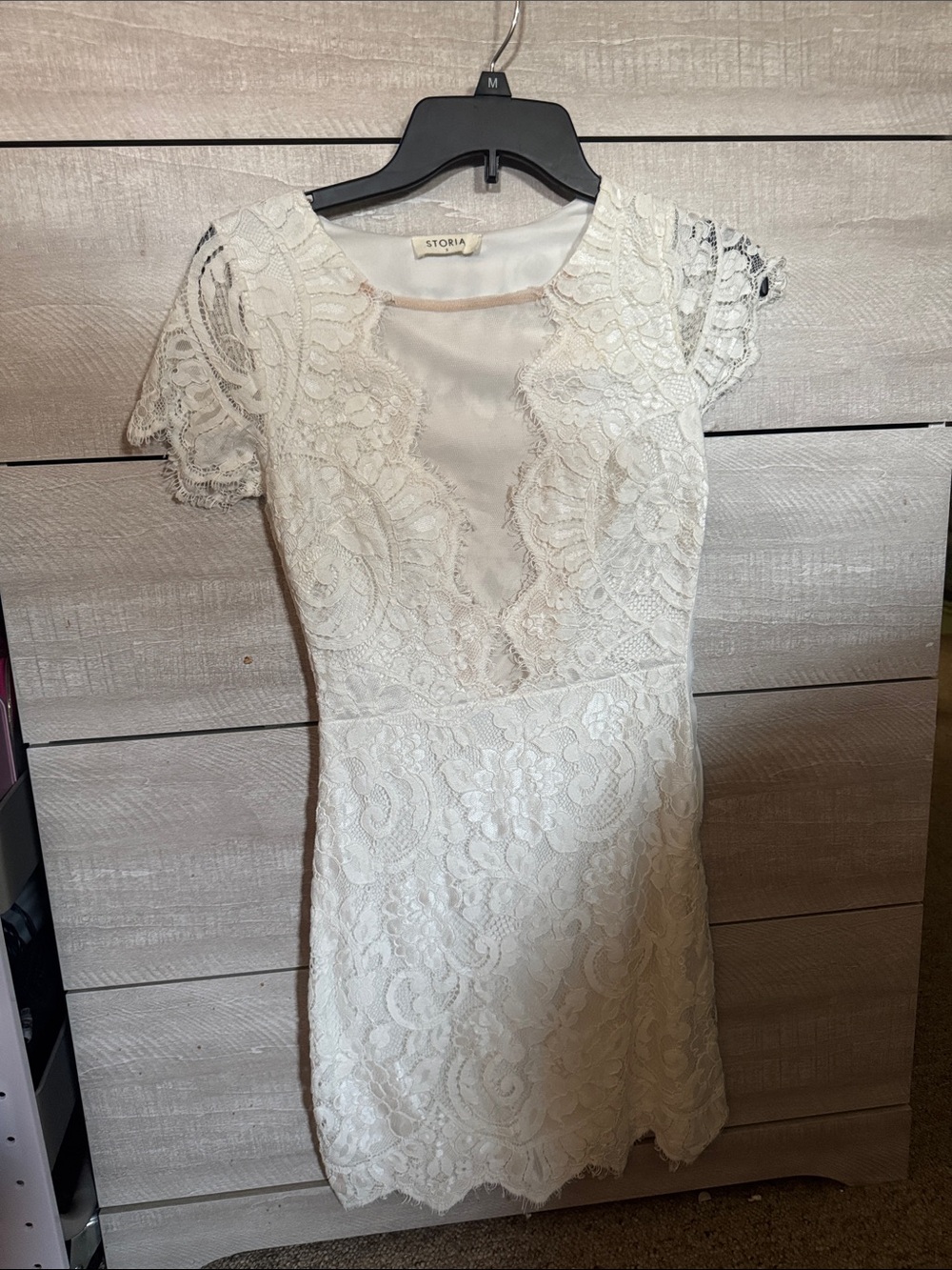 Storia Cream Lace Short Sleeve Mini Dress